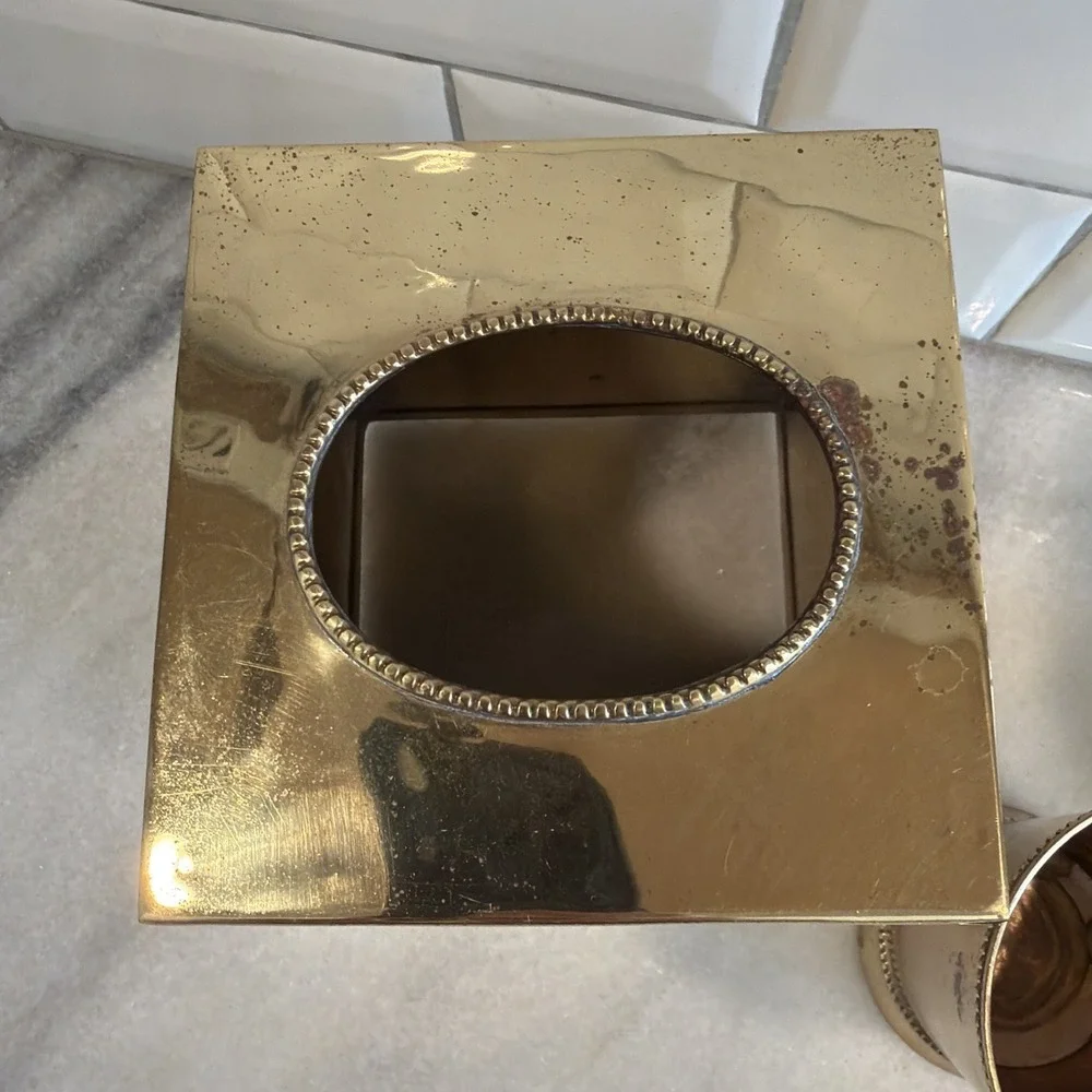 Vintage Croscill Brass Bathroom Set Tissue Cover, Soap Dispenser, Cup ES0002